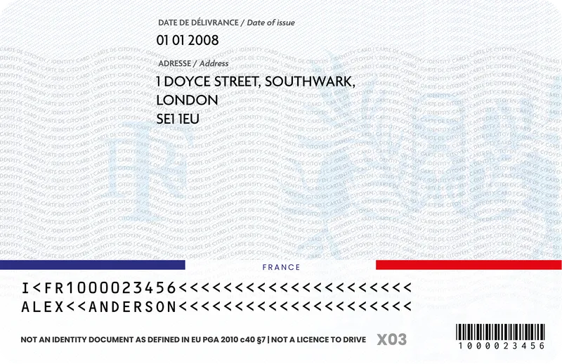 France Identity Card — Back — Photo ID Cards