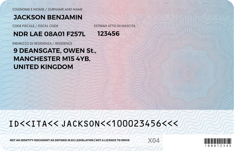 Italy Identity Card — Back — Photo ID Cards