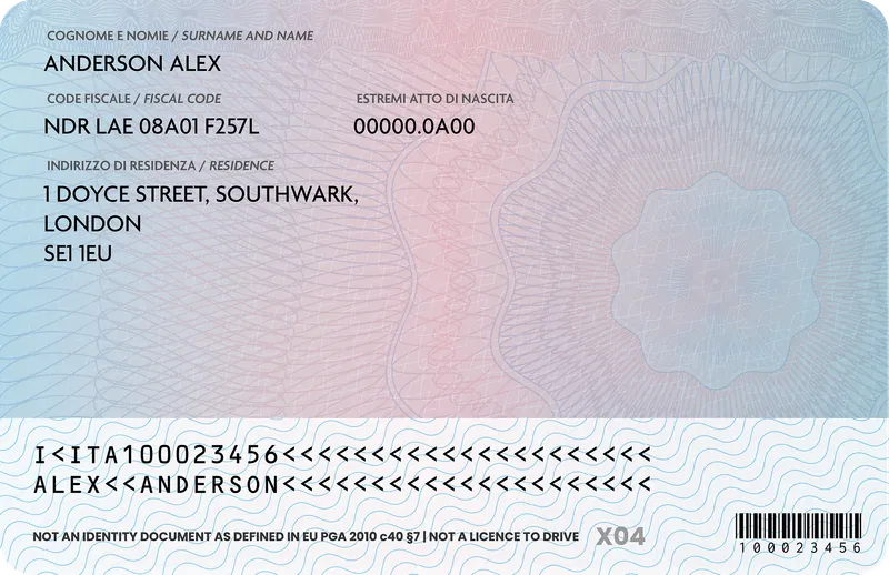 Italy Identity Card — Back — Photo ID Cards